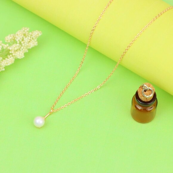 "Elegant Rose Gold Necklace with Pearl Drop and Adjustable Chain, XPNL1875 - Picture 12 of 12